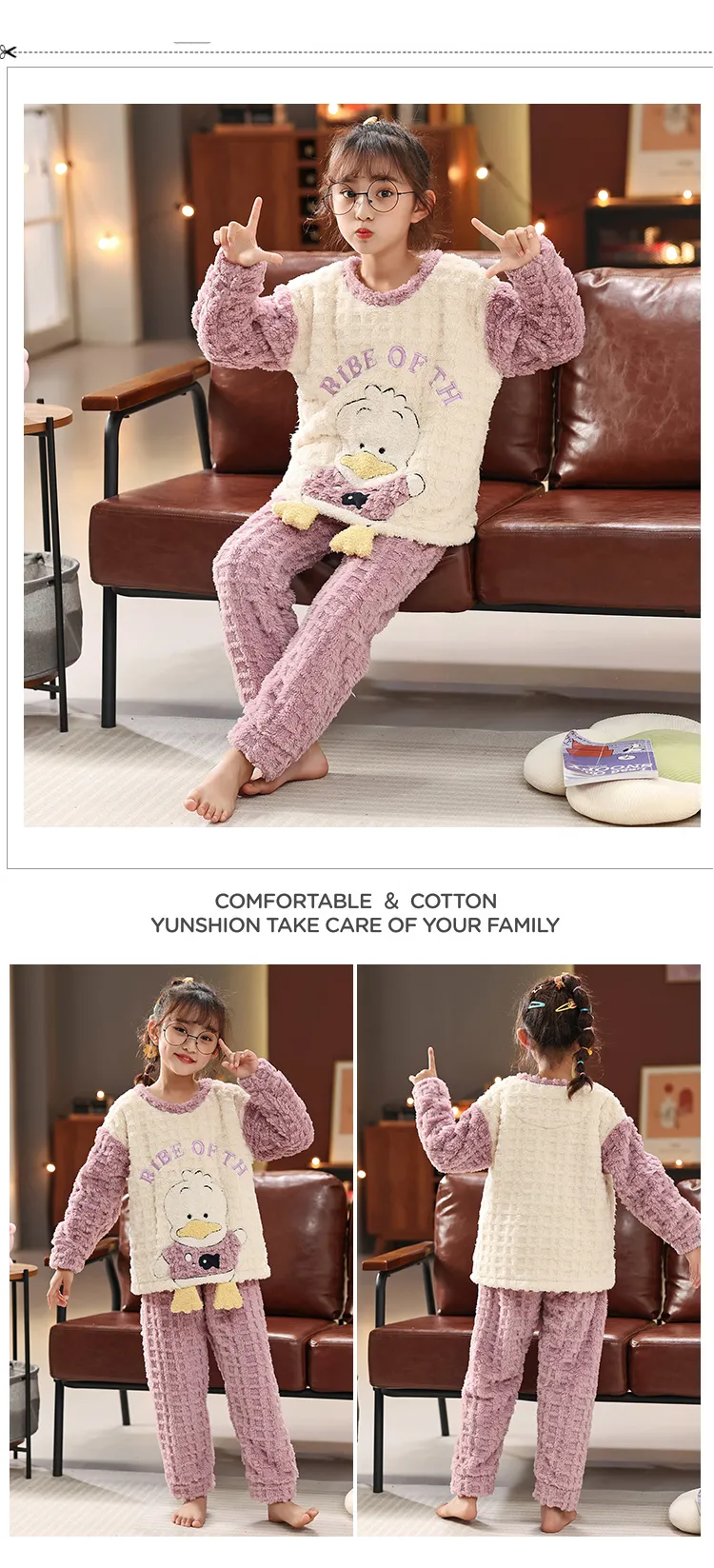 Long Plush Children's Winter Pajama Set, Girls' Cute Cartoon Long Sleeve Long Pants, Loungewear Wearable Outdoors for Big Kids · Wholesale · OEM · Worldwide Shipping - Detail 16