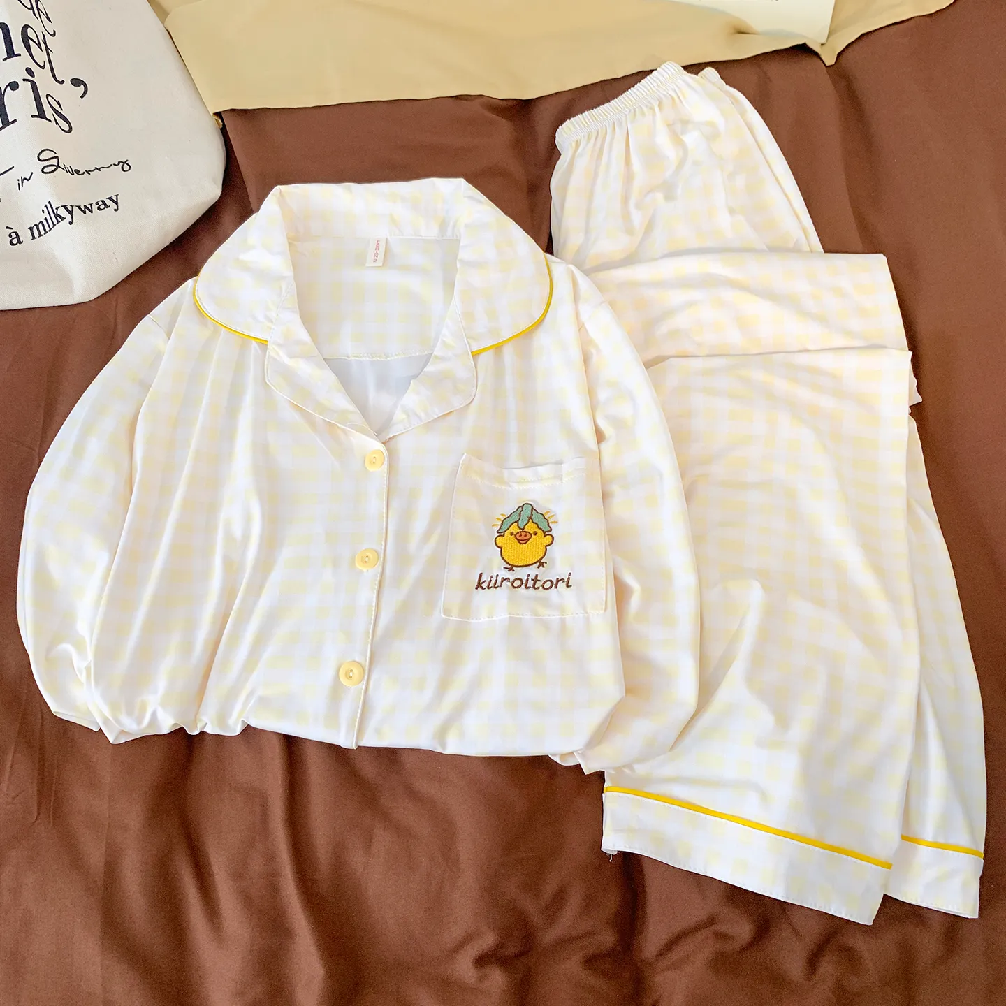 Cute Cartoon Embroidered Pajamas Women Spring Autumn Cloud-Feel Cotton Long Sleeve Long Pants Thin Cardigan Loungewear Set · Wholesale · OEM · Worldwide Shipping - Detail 8