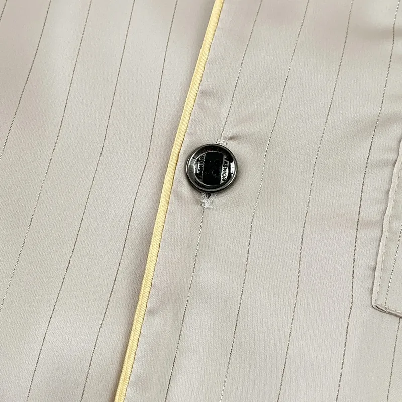 Ice Silk Long-Sleeve Long Pants Pajama Set, Vertical Stripes, Minimalist Old Money Style Loungewear, Apricot · Wholesale · OEM · Worldwide Shipping - Detail 6