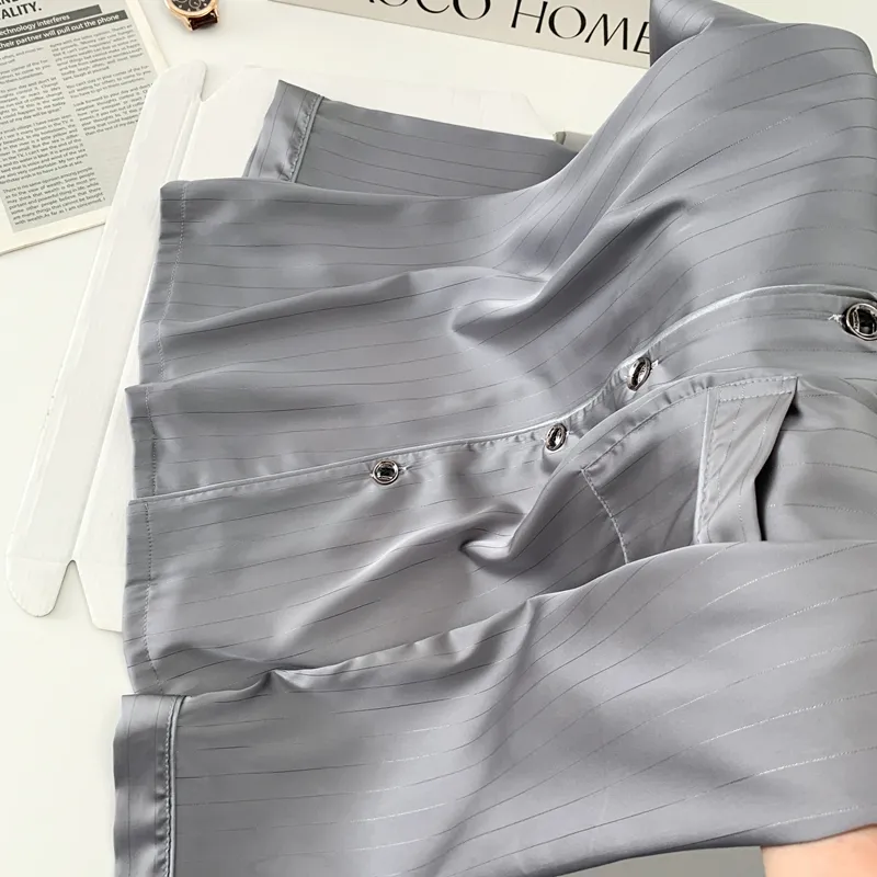 Men's Ice Silk Long-Sleeve Pajama Set, Summer Light Luxury Comfortable Striped Lapel Long Pants, 2-Piece Loungewear Wearable Outdoors · Wholesale · OEM · Worldwide Shipping - Detail 10