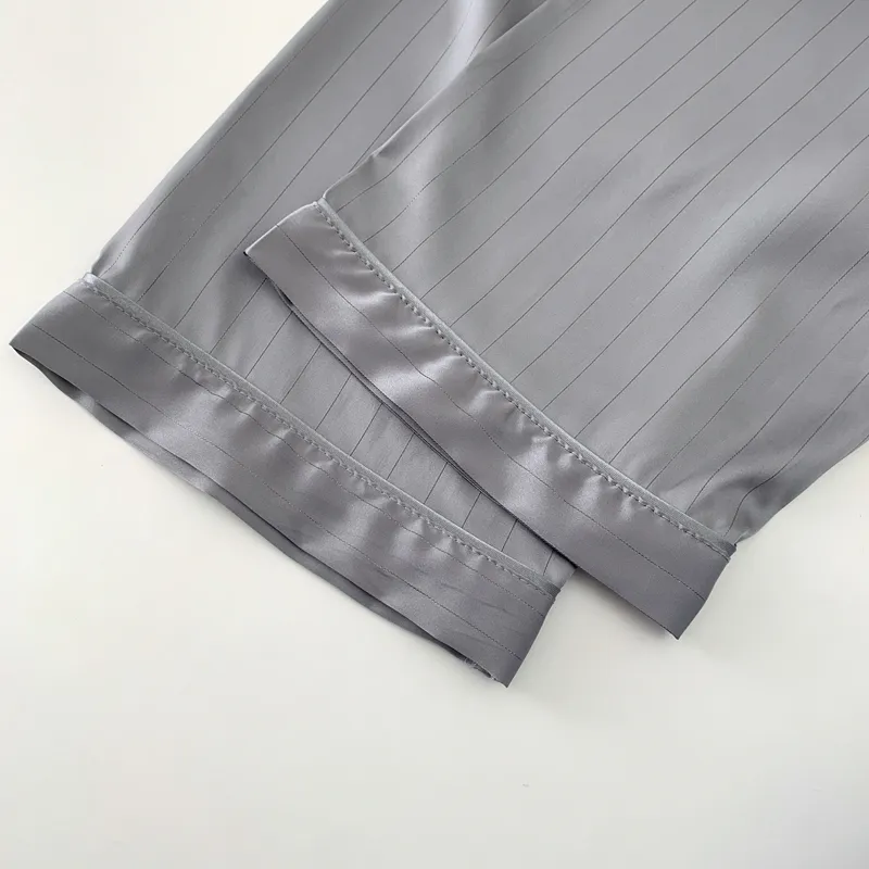 Men's Ice Silk Long-Sleeve Pajama Set, Summer Light Luxury Comfortable Striped Lapel Long Pants, 2-Piece Loungewear Wearable Outdoors · Wholesale · OEM · Worldwide Shipping - Detail 9