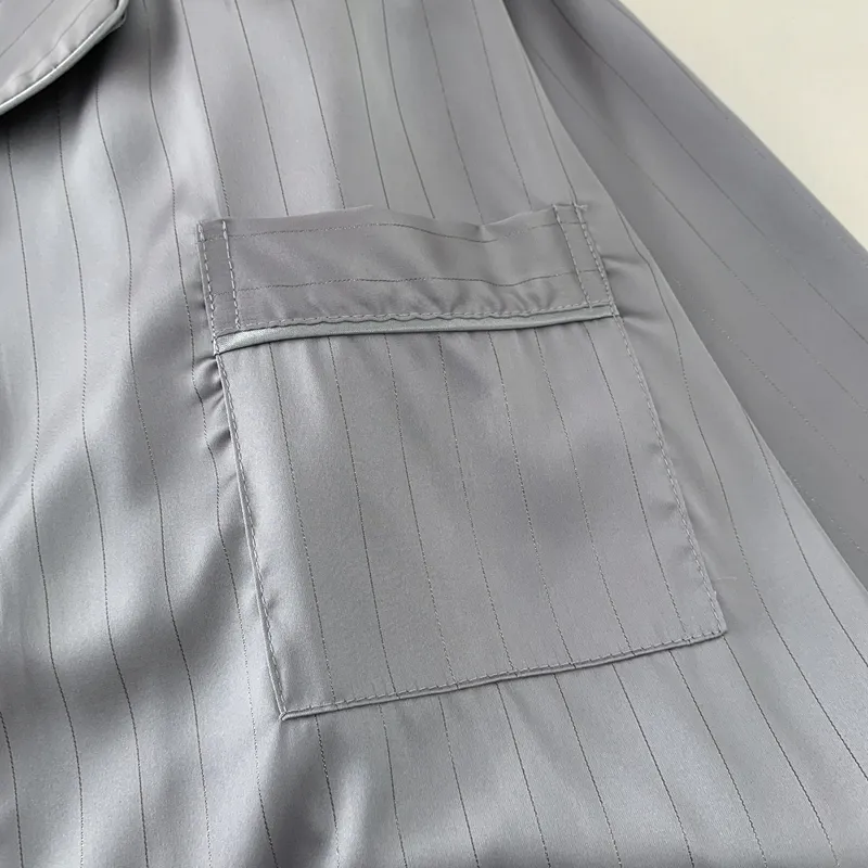 Men's Ice Silk Long-Sleeve Pajama Set, Summer Light Luxury Comfortable Striped Lapel Long Pants, 2-Piece Loungewear Wearable Outdoors · Wholesale · OEM · Worldwide Shipping - View 4