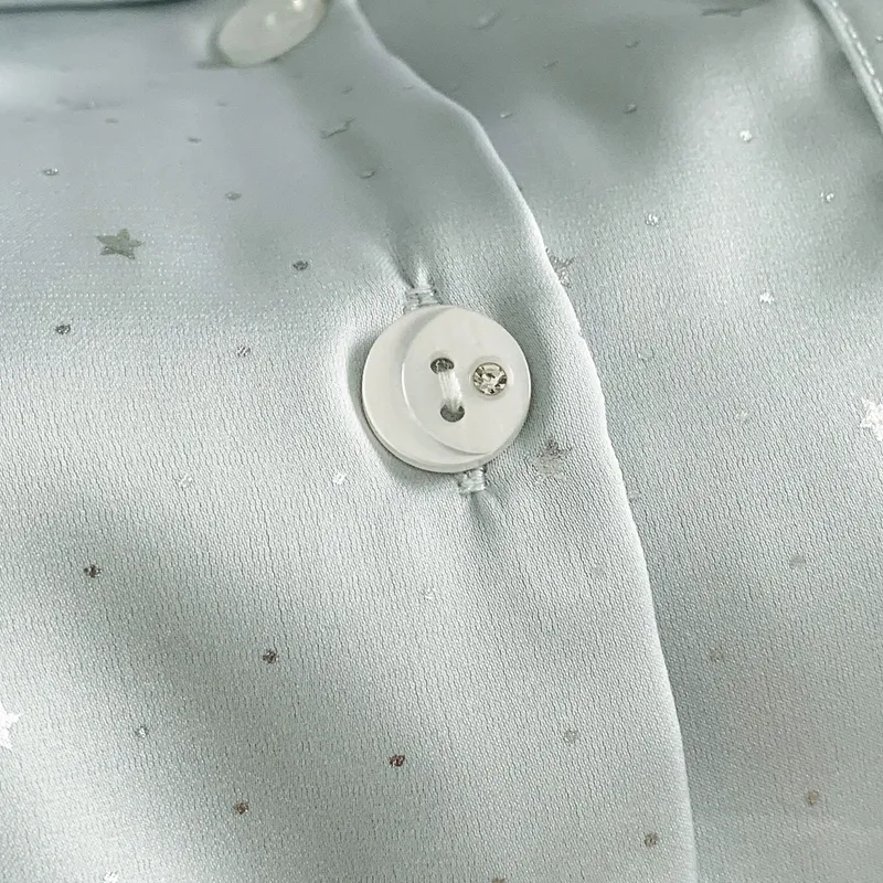Ice Silk Double Long Comfortable Premium Pajamas Blue Small Dot Star Rhinestone Simple Elegant Homewear · Wholesale · OEM · Worldwide Shipping - Detail 2