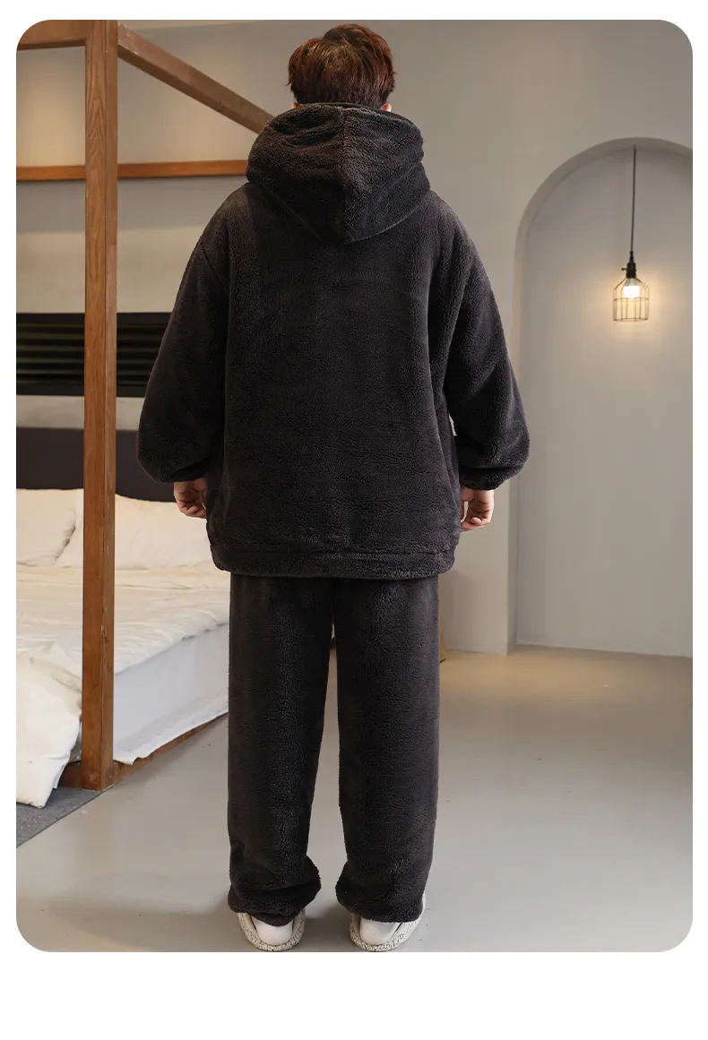 メンズパジャマ コーラルフリース 秋冬 厚手 裏起毛 ゆったり ファスナー ルームウェア · 卸売 · OEM · 世界へ発送 - Detail 14