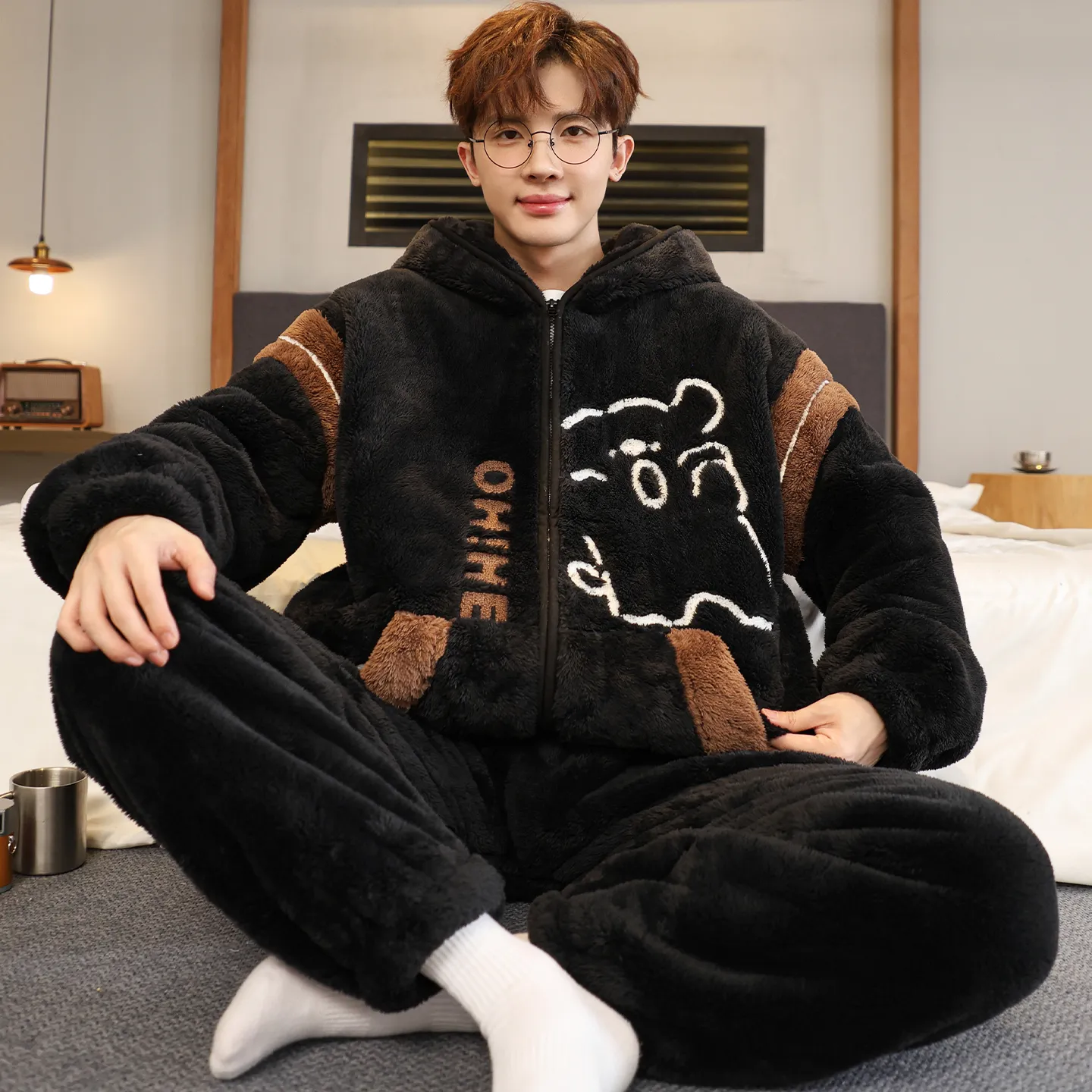 Men's Pajamas Coral Fleece Autumn Winter Thickened Fleece Loose Zipper Loungewear · Wholesale · OEM · Worldwide Shipping