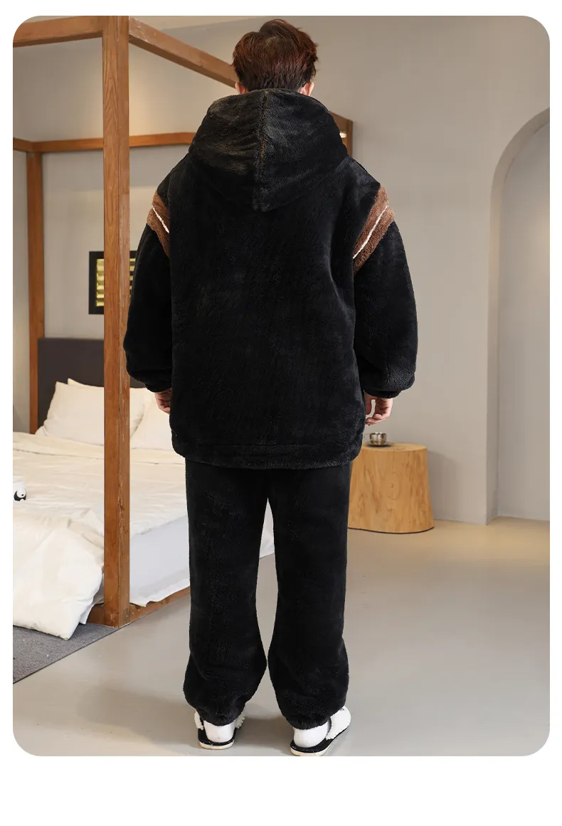 Men's Pajamas Coral Fleece Autumn Winter Thickened Fleece Loose Zipper Loungewear · Wholesale · OEM · Worldwide Shipping - Detail 14