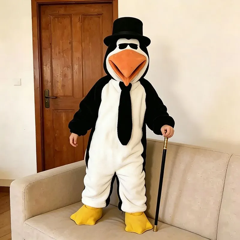 カップル・親子お揃い つなぎバスローブ おもしろペンギン フード付き コーラルフリース レディース冬厚手パジャマ · 卸売 · OEM · 世界へ発送 - Detail 2