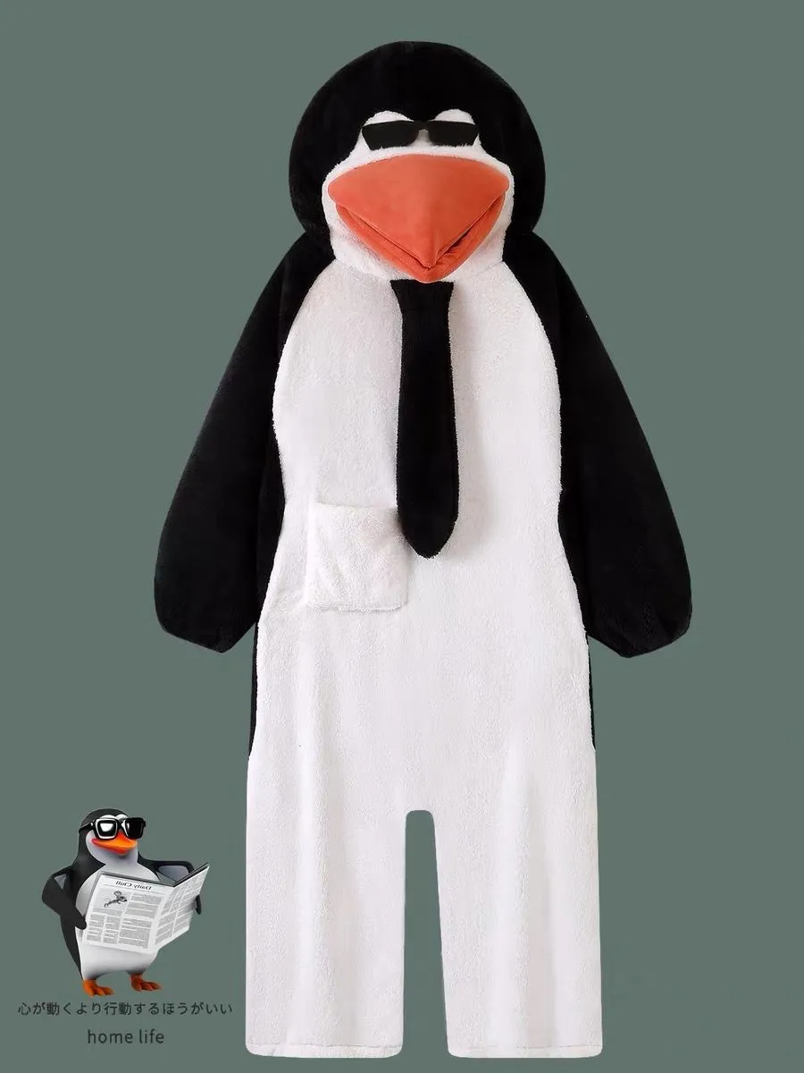 カップル・親子お揃い つなぎバスローブ おもしろペンギン フード付き コーラルフリース レディース冬厚手パジャマ · 卸売 · OEM · 世界へ発送 - Detail 5