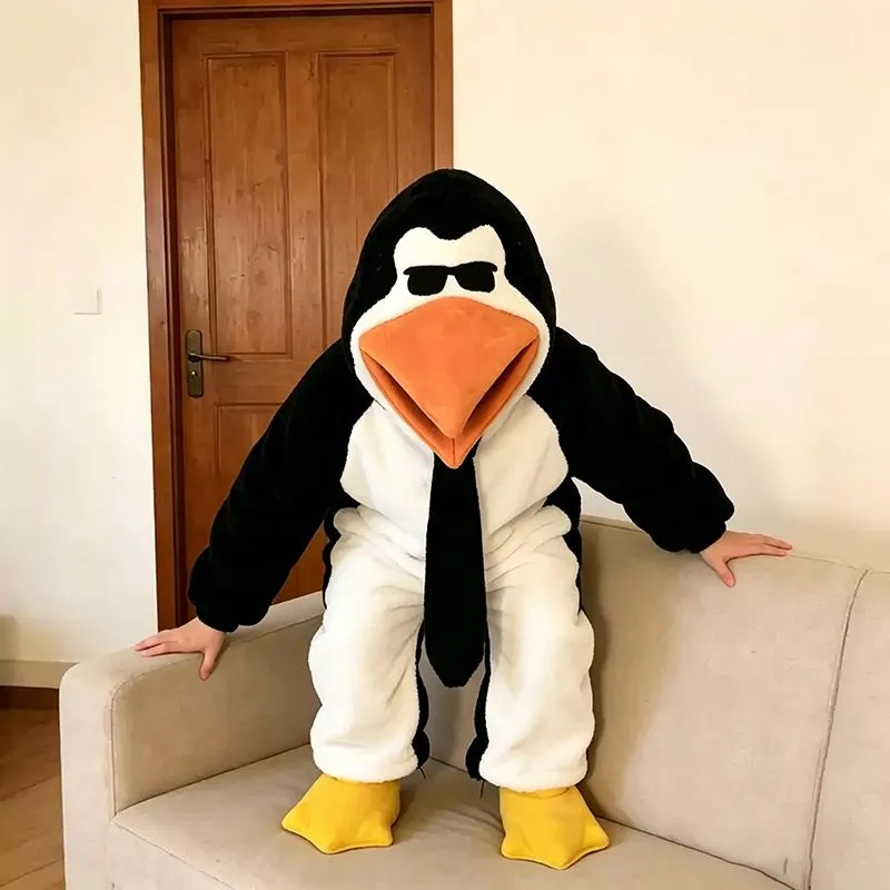 カップル・親子お揃い つなぎバスローブ おもしろペンギン フード付き コーラルフリース レディース冬厚手パジャマ · 卸売 · OEM · 世界へ発送 - View 2