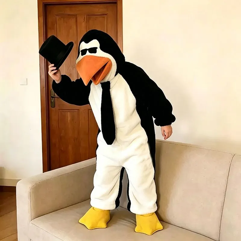 カップル・親子お揃い つなぎバスローブ おもしろペンギン フード付き コーラルフリース レディース冬厚手パジャマ · 卸売 · OEM · 世界へ発送 - View 1