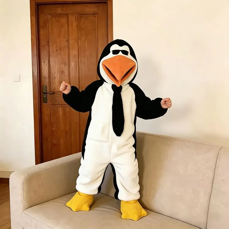 カップル・親子お揃い つなぎバスローブ おもしろペンギン フード付き コーラルフリース レディース冬厚手パジャマ · 卸売 · OEM · 世界へ発送 - Detail 3