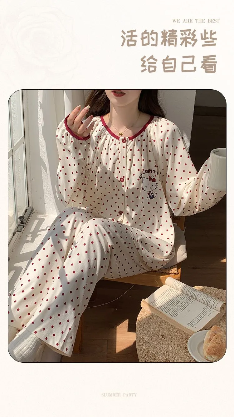 한국 스타일 자수 강아지 파자마 여성 가을겨울 독일 벨벳 라운드넥 귀여운 보온 홈웨어 2피스 세트 · 도매 · OEM · 전 세계 배송 - Detail 7