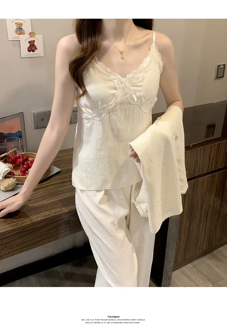 구름솜 파자마 여성 가을 달콤한 캐미솔 브라패드 포함 긴팔 긴바지 빅사이즈 230근 3종 세트 홈웨어 · 도매 · OEM · 전 세계 배송 - Detail 15