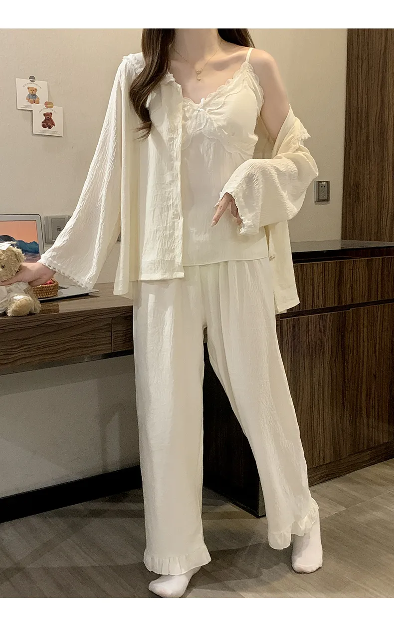 구름솜 파자마 여성 가을 달콤한 캐미솔 브라패드 포함 긴팔 긴바지 빅사이즈 230근 3종 세트 홈웨어 · 도매 · OEM · 전 세계 배송 - Detail 12