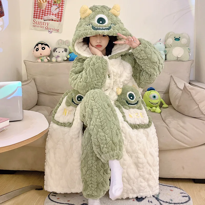Women's Winter Three-Layer Thickened Thermal Coral Fleece Quilted Mid-Length Robe Set with Cartoon Print Homewear Set · Wholesale · OEM · Worldwide Shipping