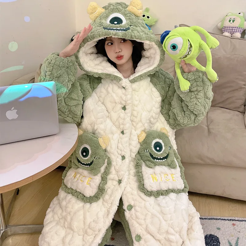 Women's Winter Three-Layer Thickened Thermal Coral Fleece Quilted Mid-Length Robe Set with Cartoon Print Homewear Set · Wholesale · OEM · Worldwide Shipping - View 1