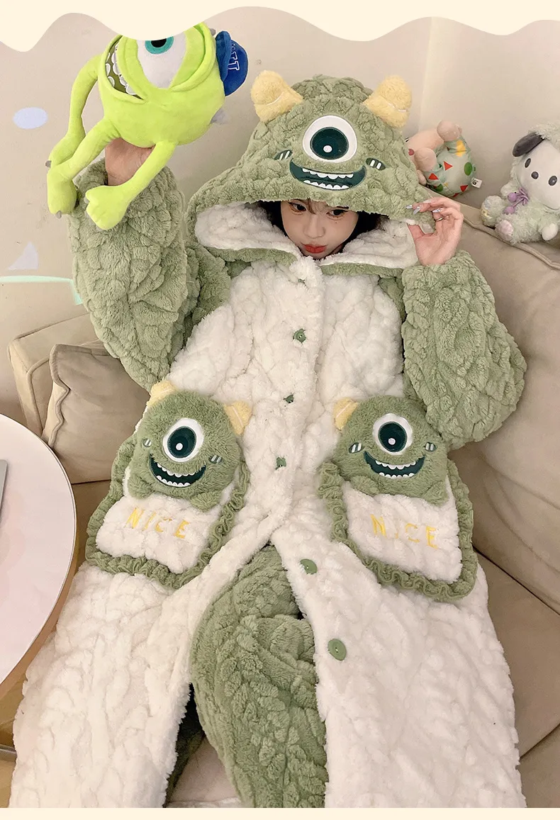 Women's Winter Three-Layer Thickened Thermal Coral Fleece Quilted Mid-Length Robe Set with Cartoon Print Homewear Set · Wholesale · OEM · Worldwide Shipping - Detail 7