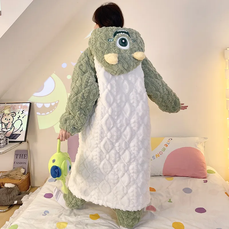 Women's Winter Three-Layer Thickened Thermal Coral Fleece Quilted Mid-Length Robe Set with Cartoon Print Homewear Set · Wholesale · OEM · Worldwide Shipping - View 4