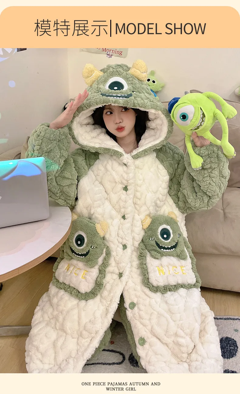 Women's Winter Three-Layer Thickened Thermal Coral Fleece Quilted Mid-Length Robe Set with Cartoon Print Homewear Set · Wholesale · OEM · Worldwide Shipping - Detail 5