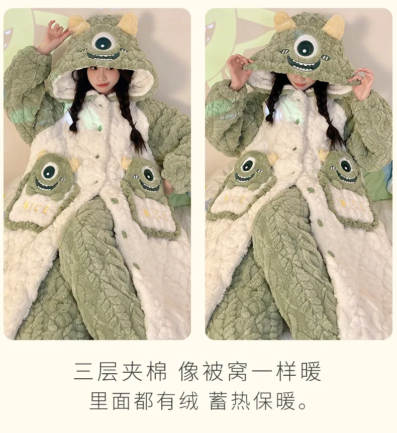 Women's Winter Three-Layer Thickened Thermal Coral Fleece Quilted Mid-Length Robe Set with Cartoon Print Homewear Set · Wholesale · OEM · Worldwide Shipping - Detail 2