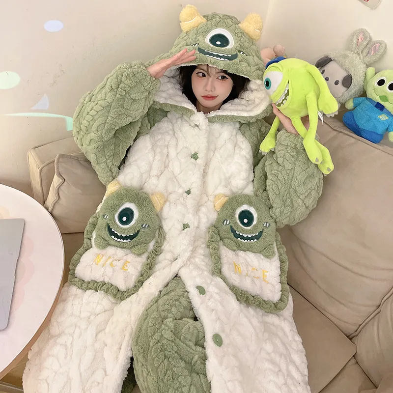 Women's Winter Three-Layer Thickened Thermal Coral Fleece Quilted Mid-Length Robe Set with Cartoon Print Homewear Set · Wholesale · OEM · Worldwide Shipping - View 2