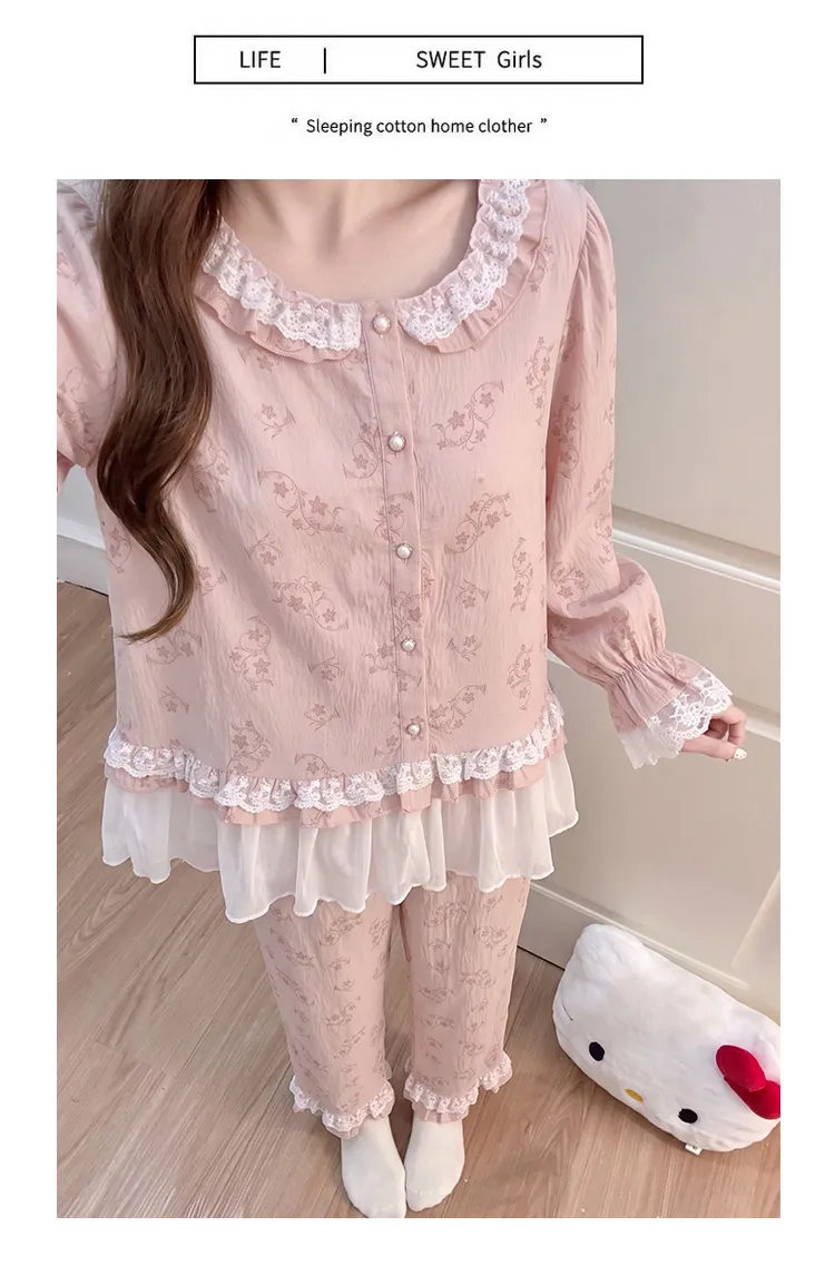 Cloud Cotton Fixed Chest Pad Autumn Pajamas Women Long Sleeve Cardigan Sweet Ladies Loungewear Set · Wholesale · OEM · Worldwide Shipping - Detail 8