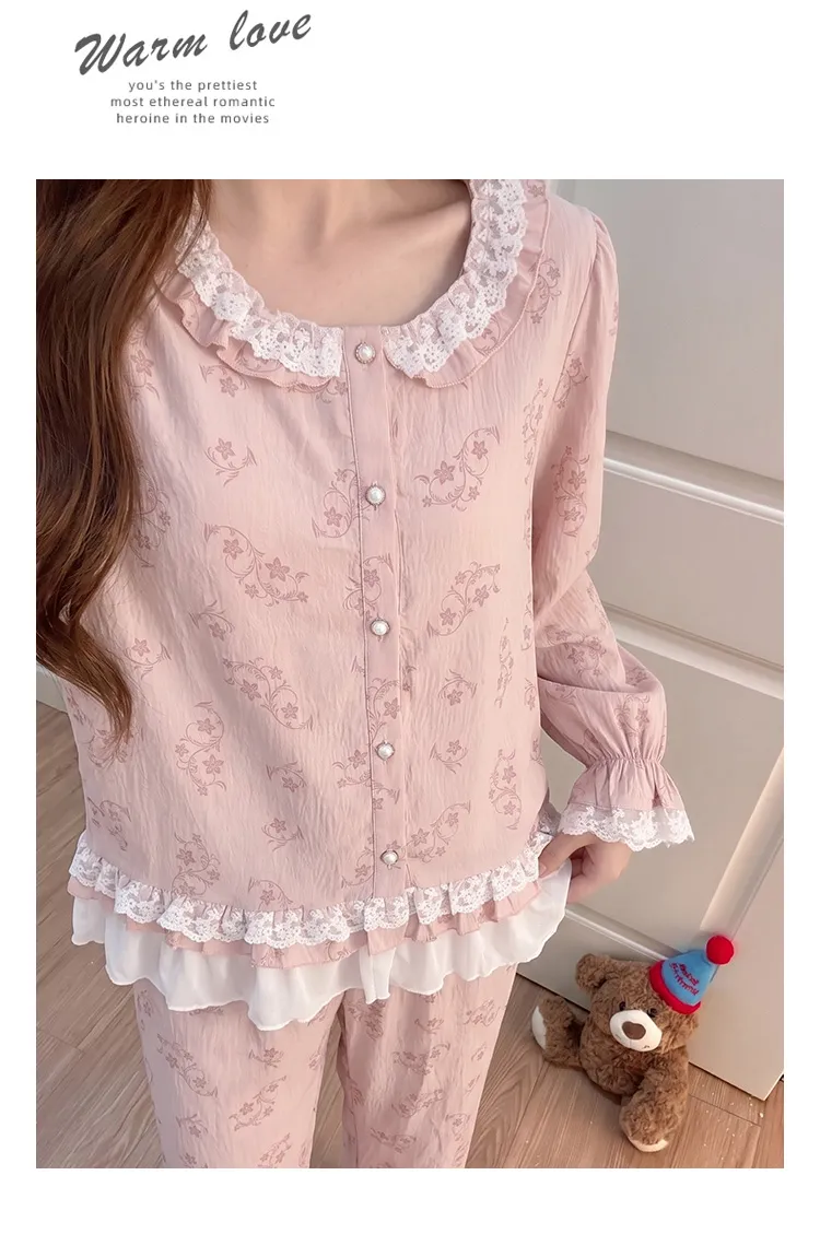 Cloud Cotton Fixed Chest Pad Autumn Pajamas Women Long Sleeve Cardigan Sweet Ladies Loungewear Set · Wholesale · OEM · Worldwide Shipping - Detail 6
