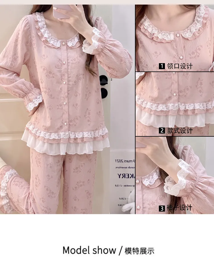 Cloud Cotton Fixed Chest Pad Autumn Pajamas Women Long Sleeve Cardigan Sweet Ladies Loungewear Set · Wholesale · OEM · Worldwide Shipping - Detail 4