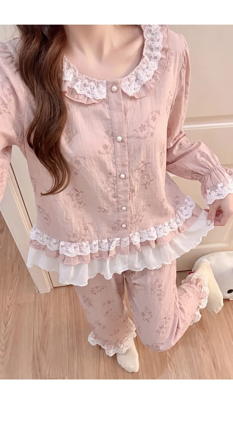 Cloud Cotton Fixed Chest Pad Autumn Pajamas Women Long Sleeve Cardigan Sweet Ladies Loungewear Set · Wholesale · OEM · Worldwide Shipping - Detail 9