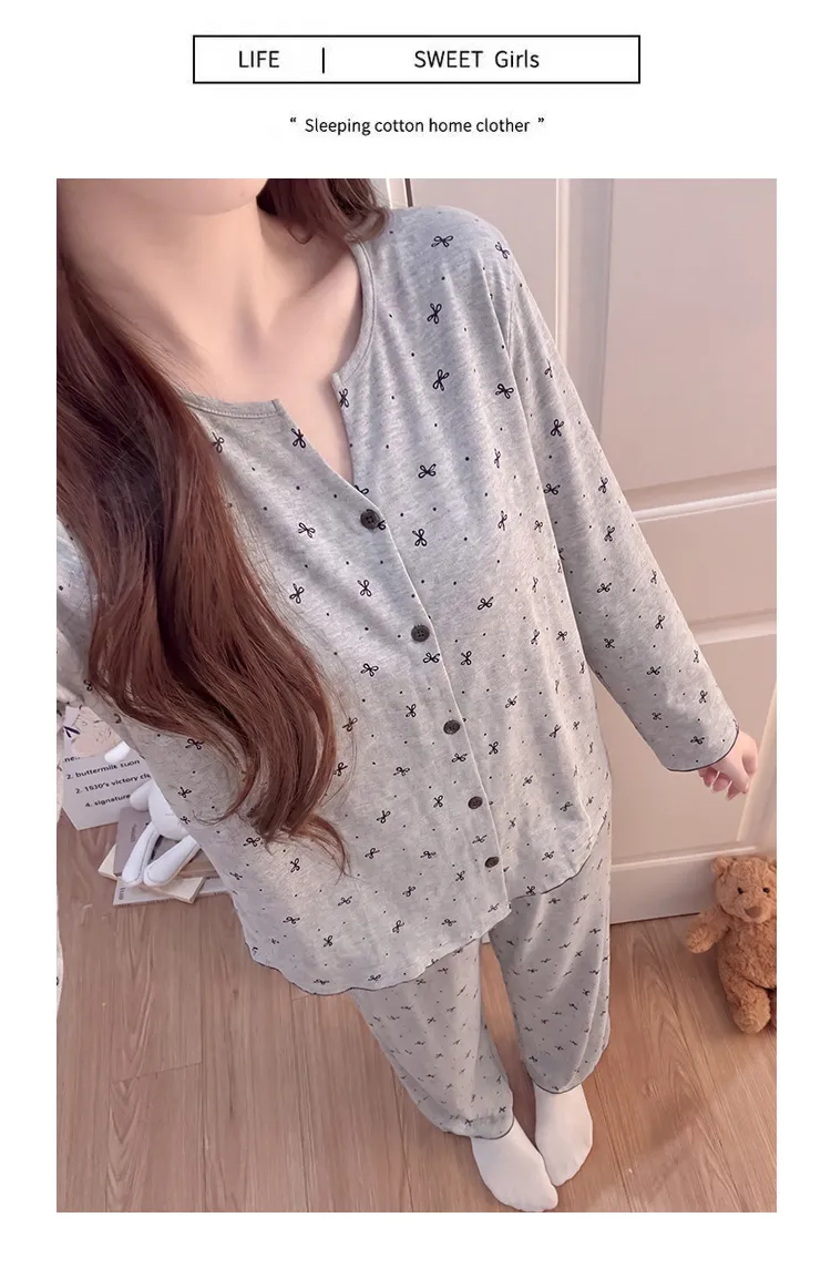 Cotton-like Stretch Fixed Chest Pad Autumn Long-sleeve Pajamas Women's Cardigan Sweet Wearable Outside Homewear · Wholesale · OEM · Worldwide Shipping - Detail 8