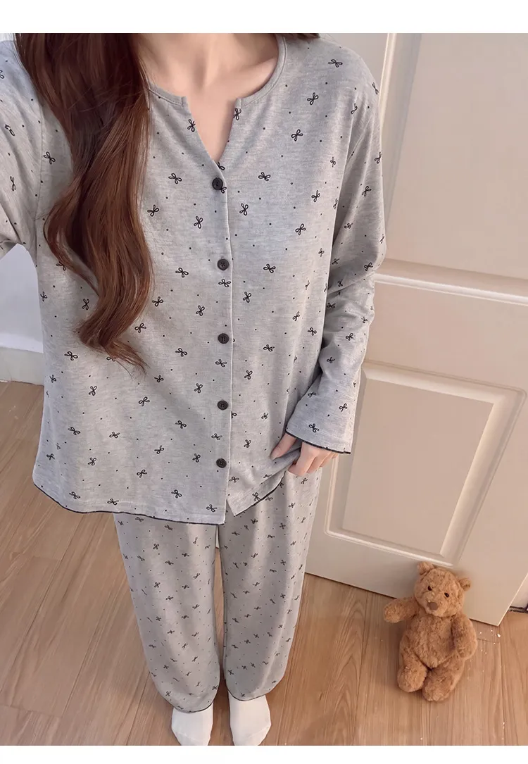 Cotton-like Stretch Fixed Chest Pad Autumn Long-sleeve Pajamas Women's Cardigan Sweet Wearable Outside Homewear · Wholesale · OEM · Worldwide Shipping - Detail 7
