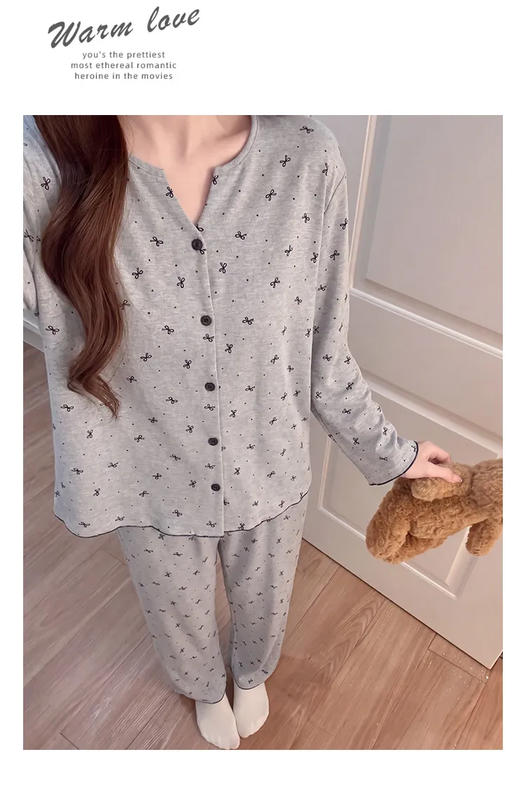Cotton-like Stretch Fixed Chest Pad Autumn Long-sleeve Pajamas Women's Cardigan Sweet Wearable Outside Homewear · Wholesale · OEM · Worldwide Shipping - Detail 6
