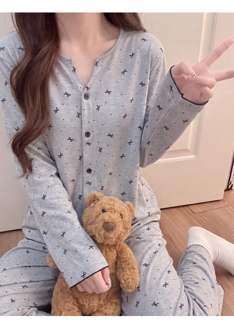 Cotton-like Stretch Fixed Chest Pad Autumn Long-sleeve Pajamas Women's Cardigan Sweet Wearable Outside Homewear · Wholesale · OEM · Worldwide Shipping - Detail 5