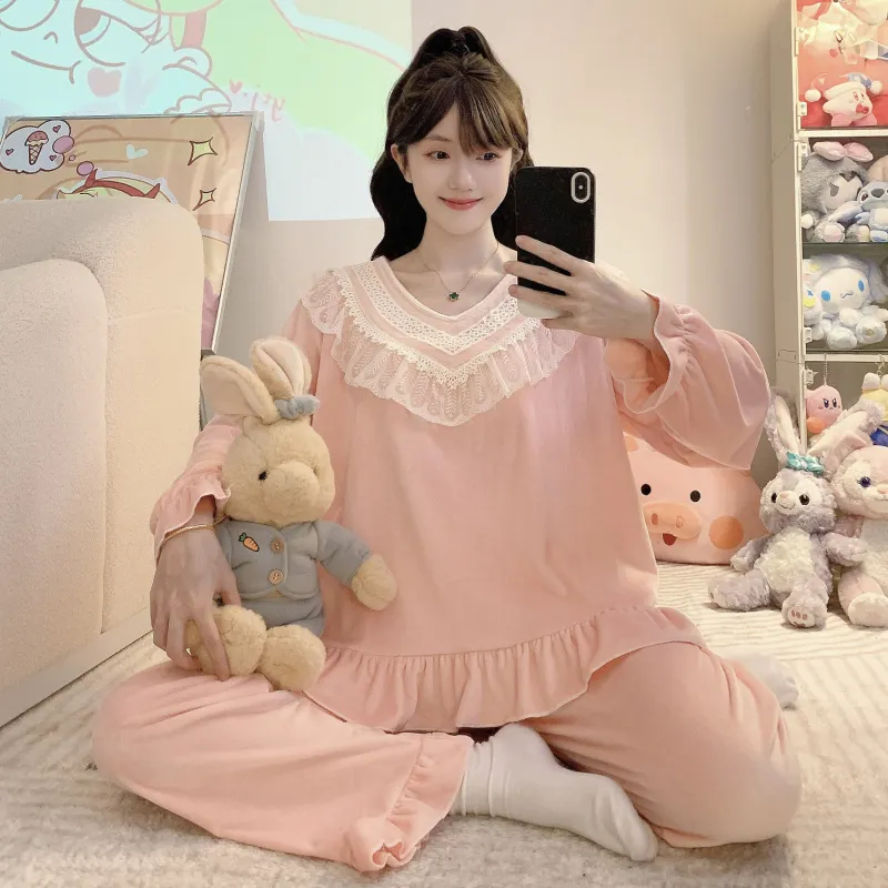 睡美福 아일랜드 벨벳 가을겨울 달콤한 공주 스타일 긴팔 긴바지 빅사이즈 110kg 홈웨어 외출 · 도매 · OEM · 전 세계 배송 - View 1