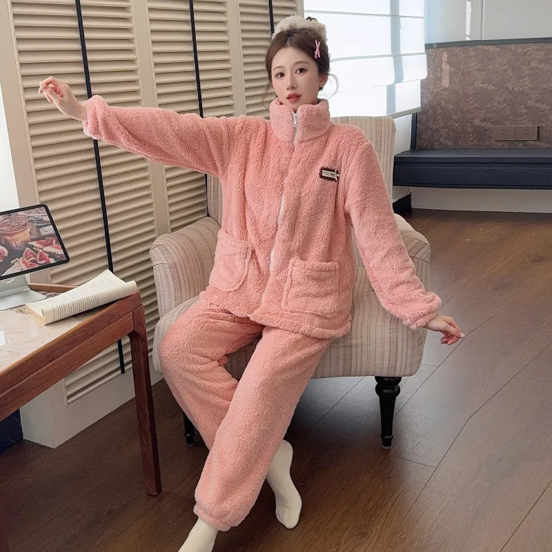 Sleep Beauty Winter Long Plush Pajamas Women Sweet Stand Collar Zipper Long Sleeve Plus Size 240 Jin Chubby MM Loungewear · Wholesale · OEM · Worldwide Shipping - View 4