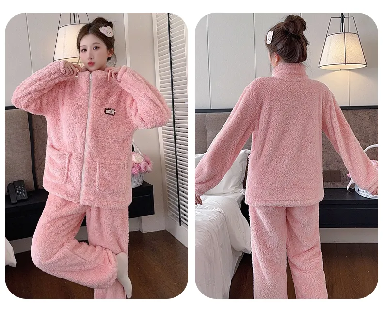 Sleep Beauty Winter Long Plush Pajamas Women Sweet Stand Collar Zipper Long Sleeve Plus Size 240 Jin Chubby MM Loungewear · Wholesale · OEM · Worldwide Shipping - Detail 36