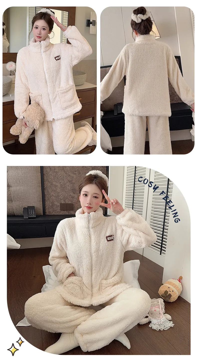 Sleep Beauty Winter Long Plush Pajamas Women Sweet Stand Collar Zipper Long Sleeve Plus Size 240 Jin Chubby MM Loungewear · Wholesale · OEM · Worldwide Shipping - Detail 28