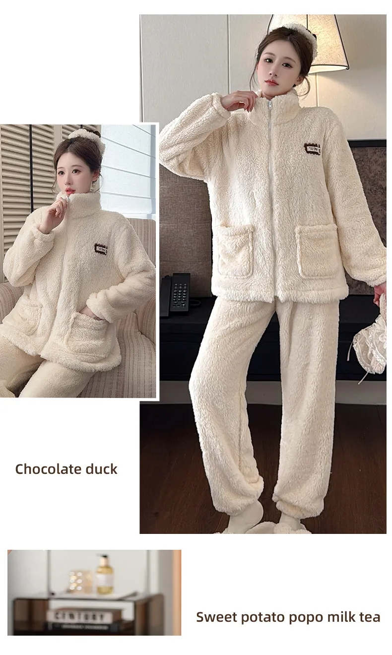 Sleep Beauty Winter Long Plush Pajamas Women Sweet Stand Collar Zipper Long Sleeve Plus Size 240 Jin Chubby MM Loungewear · Wholesale · OEM · Worldwide Shipping - Detail 26