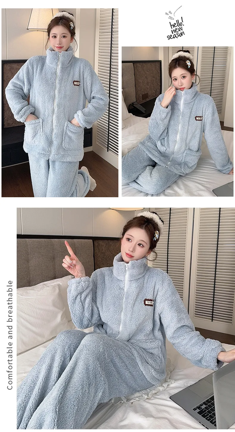 Sleep Beauty Winter Long Plush Pajamas Women Sweet Stand Collar Zipper Long Sleeve Plus Size 240 Jin Chubby MM Loungewear · Wholesale · OEM · Worldwide Shipping - Detail 32