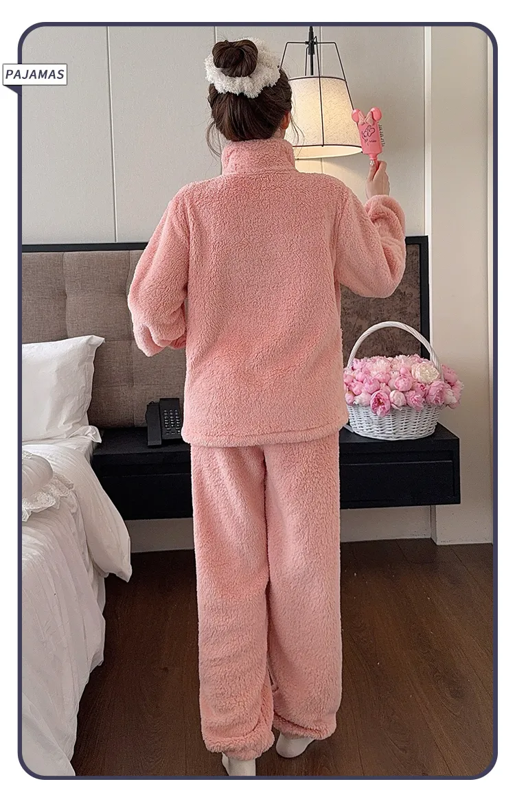 Sleep Beauty Winter Long Plush Pajamas Women Sweet Stand Collar Zipper Long Sleeve Plus Size 240 Jin Chubby MM Loungewear · Wholesale · OEM · Worldwide Shipping - Detail 24