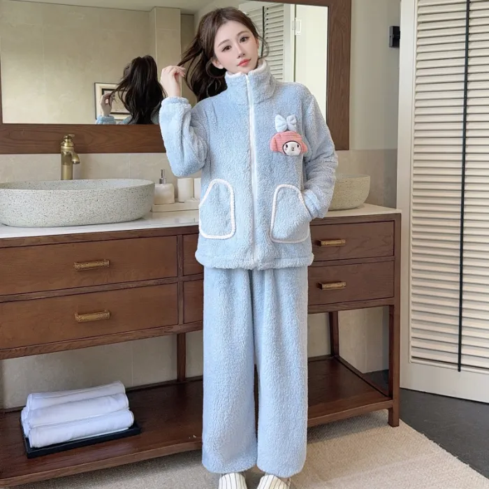 Sleep Beauty Winter Long Plush Pajamas Women Sweet Stand Collar Zipper Long Sleeve Plus Size 240 Jin Chubby MM Loungewear · Wholesale · OEM · Worldwide Shipping - Detail 7