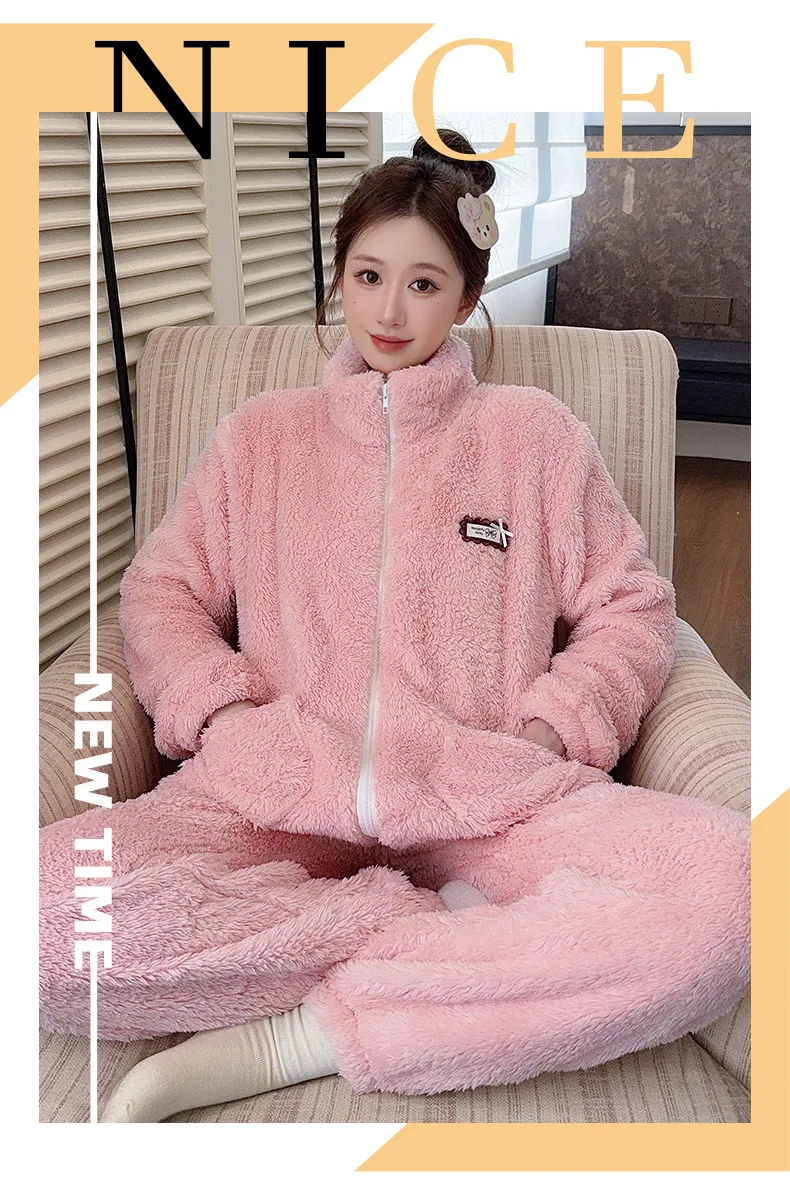 Sleep Beauty Winter Long Plush Pajamas Women Sweet Stand Collar Zipper Long Sleeve Plus Size 240 Jin Chubby MM Loungewear · Wholesale · OEM · Worldwide Shipping - Detail 33
