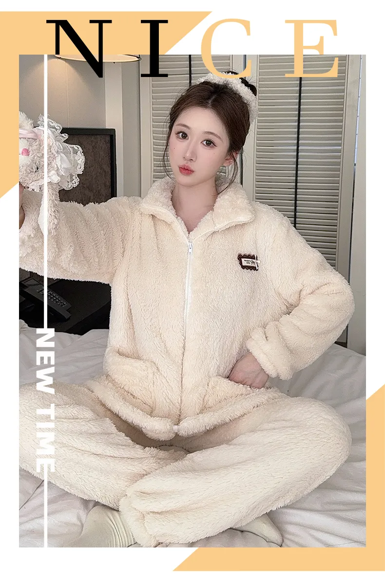 Sleep Beauty Winter Long Plush Pajamas Women Sweet Stand Collar Zipper Long Sleeve Plus Size 240 Jin Chubby MM Loungewear · Wholesale · OEM · Worldwide Shipping - Detail 25