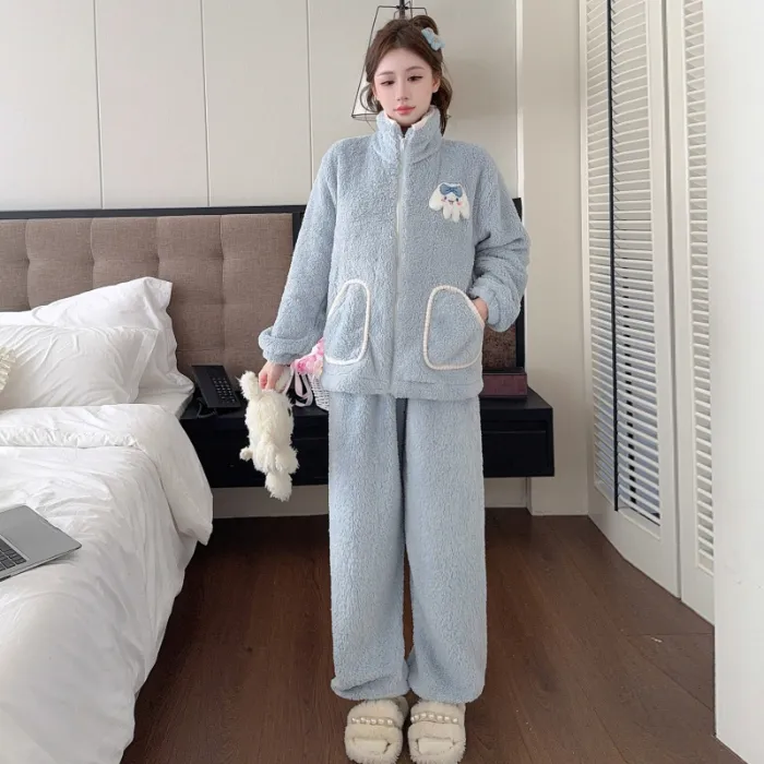 Sleep Beauty Winter Long Plush Pajamas Women Sweet Stand Collar Zipper Long Sleeve Plus Size 240 Jin Chubby MM Loungewear · Wholesale · OEM · Worldwide Shipping - Detail 3