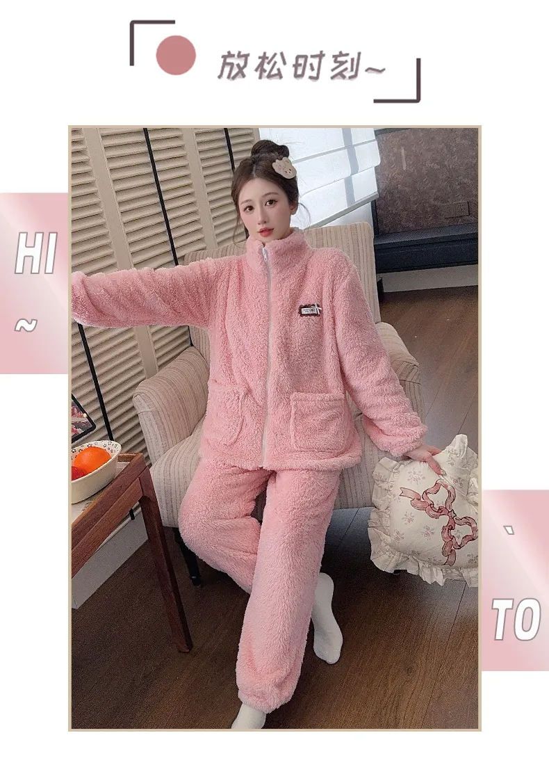Sleep Beauty Winter Long Plush Pajamas Women Sweet Stand Collar Zipper Long Sleeve Plus Size 240 Jin Chubby MM Loungewear · Wholesale · OEM · Worldwide Shipping - Detail 37