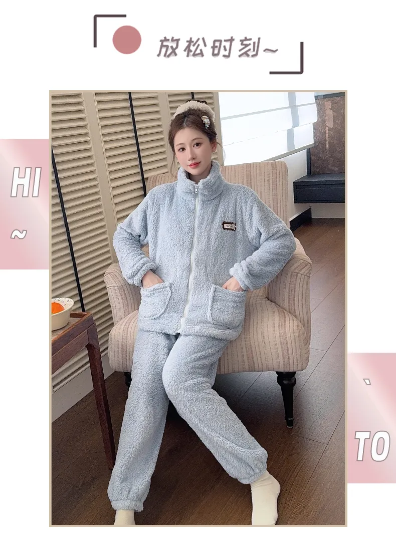 Sleep Beauty Winter Long Plush Pajamas Women Sweet Stand Collar Zipper Long Sleeve Plus Size 240 Jin Chubby MM Loungewear · Wholesale · OEM · Worldwide Shipping - Detail 29