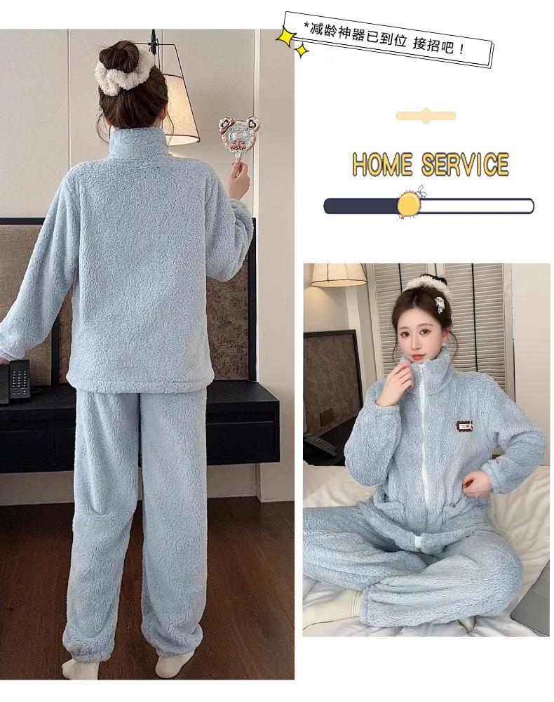 Sleep Beauty Winter Long Plush Pajamas Women Sweet Stand Collar Zipper Long Sleeve Plus Size 240 Jin Chubby MM Loungewear · Wholesale · OEM · Worldwide Shipping - Detail 30