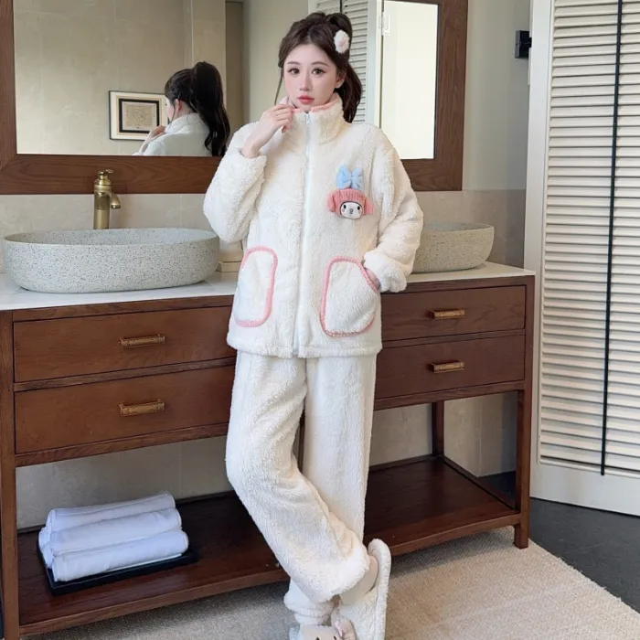 Sleep Beauty Winter Long Plush Pajamas Women Sweet Stand Collar Zipper Long Sleeve Plus Size 240 Jin Chubby MM Loungewear · Wholesale · OEM · Worldwide Shipping - Detail 8