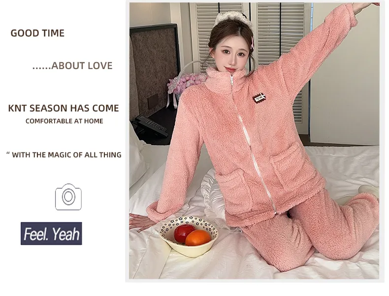 Sleep Beauty Winter Long Plush Pajamas Women Sweet Stand Collar Zipper Long Sleeve Plus Size 240 Jin Chubby MM Loungewear · Wholesale · OEM · Worldwide Shipping - Detail 22
