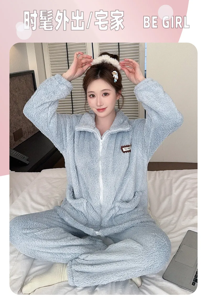 Sleep Beauty Winter Long Plush Pajamas Women Sweet Stand Collar Zipper Long Sleeve Plus Size 240 Jin Chubby MM Loungewear · Wholesale · OEM · Worldwide Shipping - Detail 31